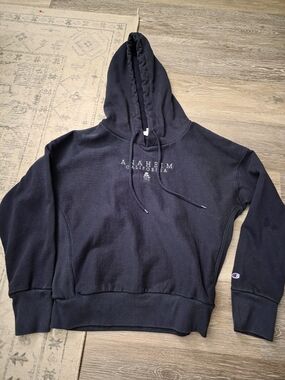 Champion Black Reverse Weave Hoodie with White Label